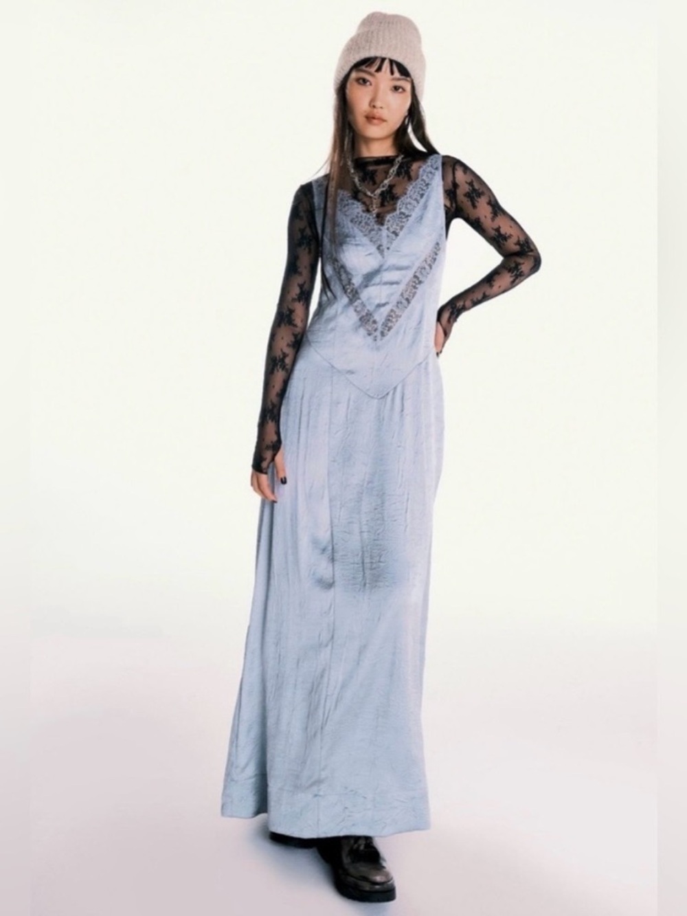 NWT Free People Maybe Forever Maxi Dress in Gray Blue Size 6